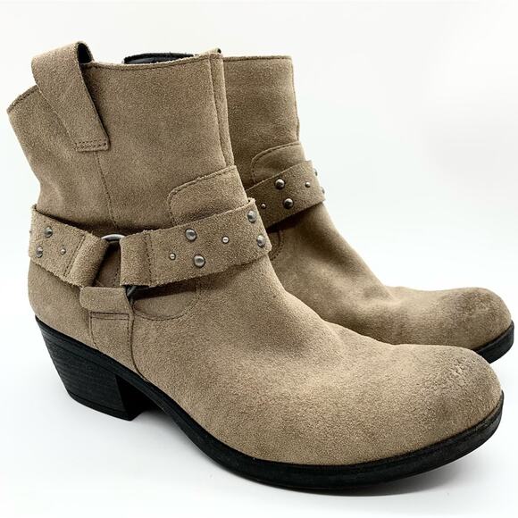 Kork-Ease Shoes - Korks by Kork-Ease Cassandra Moto Stud Harness Heeled Bootie Tan Suede Size 7